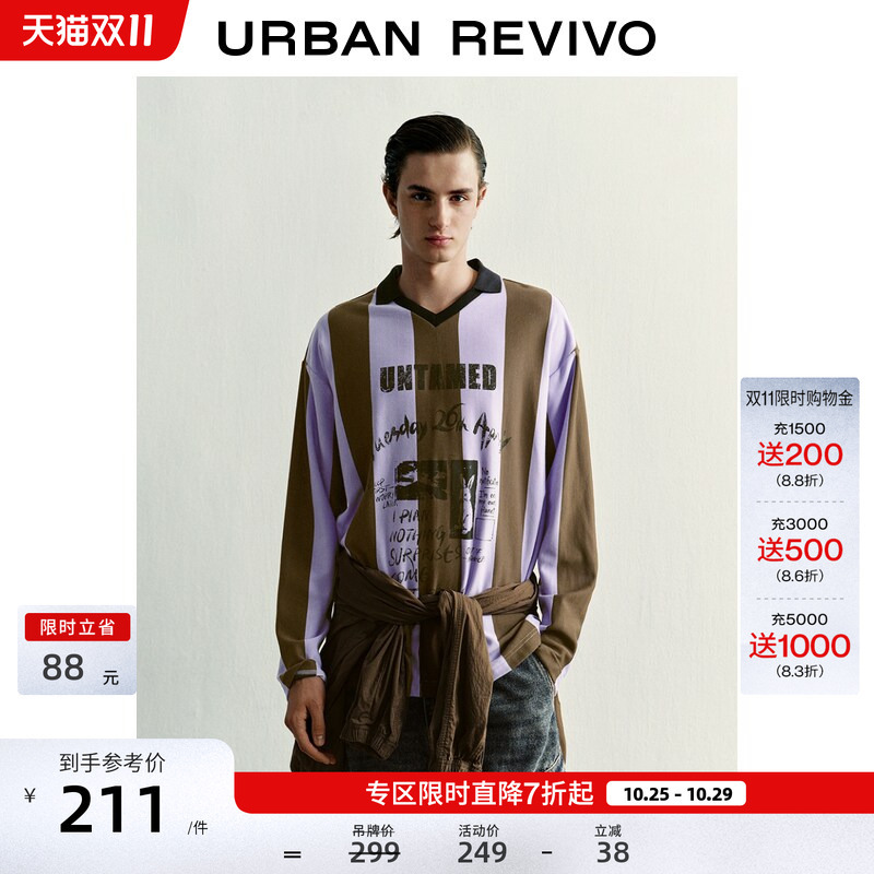 Ur2026 New Autumn Men's Clothing Retro Street Style Contrasting Stripesd V-Neck Polo Shirt Uuv460201 Ur2026 New Autumn Men's Clothing Retro Street Style Contrasting Stripesd V-Neck Polo Shirt Uuv460201