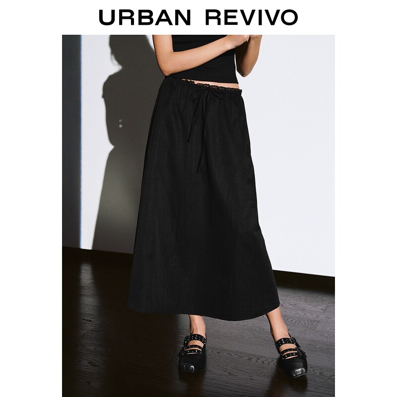 Elastic Drawstring Waist Maxi Skirt Loose Crinkled Fabric Flowy Long Bottom For Ladies Daily Outfit ราคา 1,490 บาท*ส่งฟรี