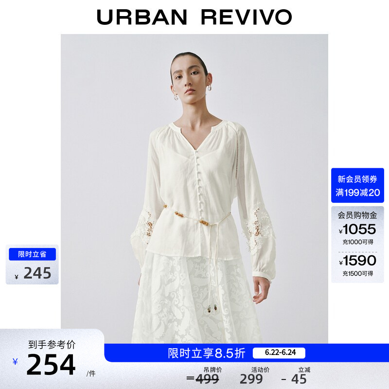 Ur2026 New Summer Style Women's French Style Lazy Lace Splicing Lyocell V-Neck Cardigan Shirt Uwh260046