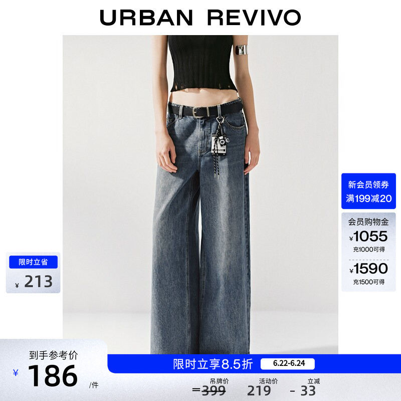 Ur2026 Spring New Style Women's Fashion Retro Casual Wide-Leg Denim Pants with Belt Decoration Uyv850096