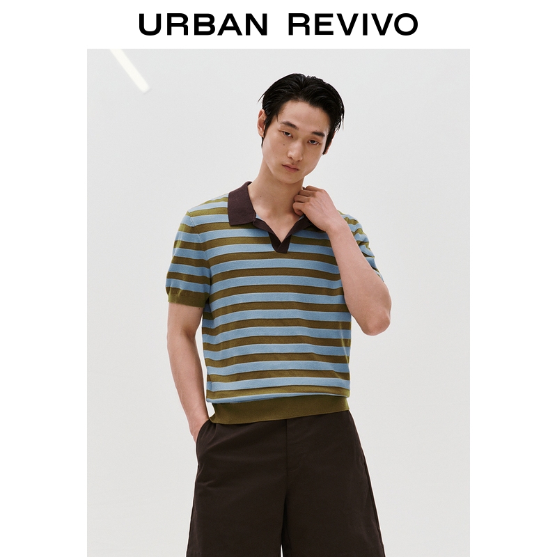 Ur2026 Summer New Men's Color-Block Striped Old Money Style Short-Sleeve Polo Shirt Commuting Knitwear Umf960013