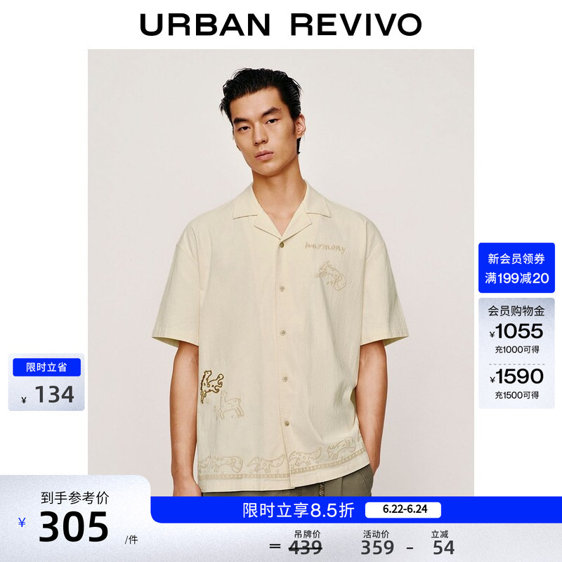 Ur2026 New Summer Men's Casual Retro Animal Embroidered Lapel Cardigan Shirt Uml260078