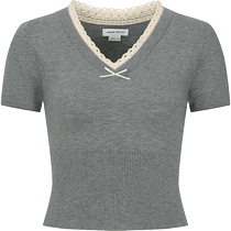 UR2024 new autumn womens retro ballet style lace short-sleeved sweater UWL940087