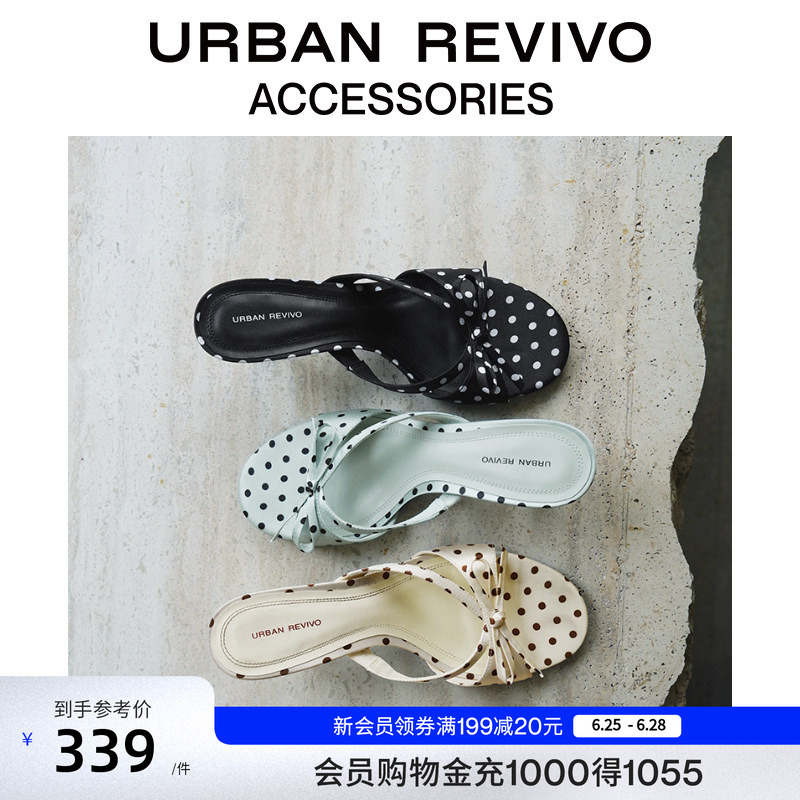 Urban Revivo2026 New Summer Style Women's Polka Dot Bow French High-Heeled Sandals Uays60037