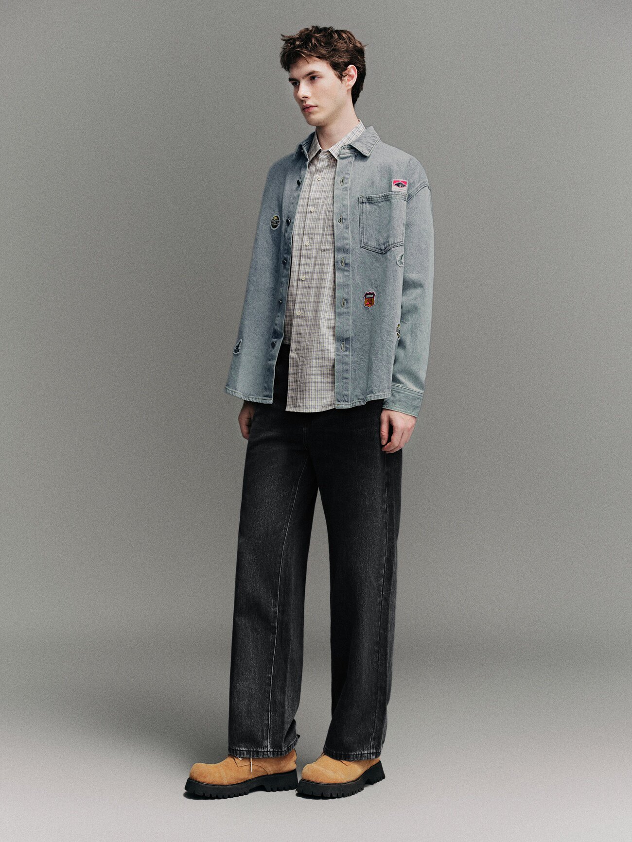 Джинсовая рубашка ur2025秋季新款男装丹宁回潮刺绣长袖牛仔衬衫umv850061