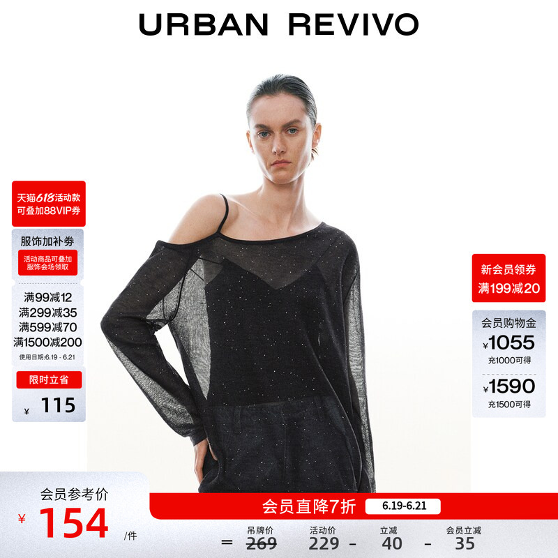 Ur2026 New Summer Women's Clothing, Charming Relaxed Casual Sequined Off-Shoulder Knitwear Uwg960067