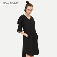 UR2018 Mùa Hè Mới Thanh Niên Phụ Nữ Tinh Khiết Màu Đơn Giản Ràng Buộc Eo Eo X Dress YV12S7ET2000