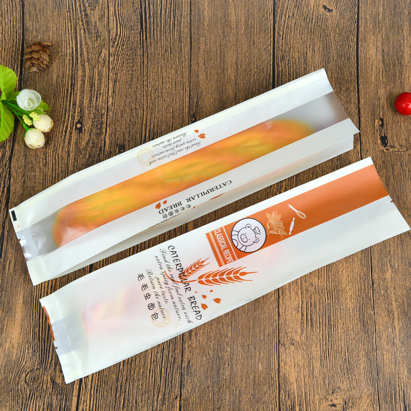 Huabelian Tianmao Caterpillar Bread Bag Transparent Plastic Open Window Strip Bread Packing Bag 100 Baking Packaging