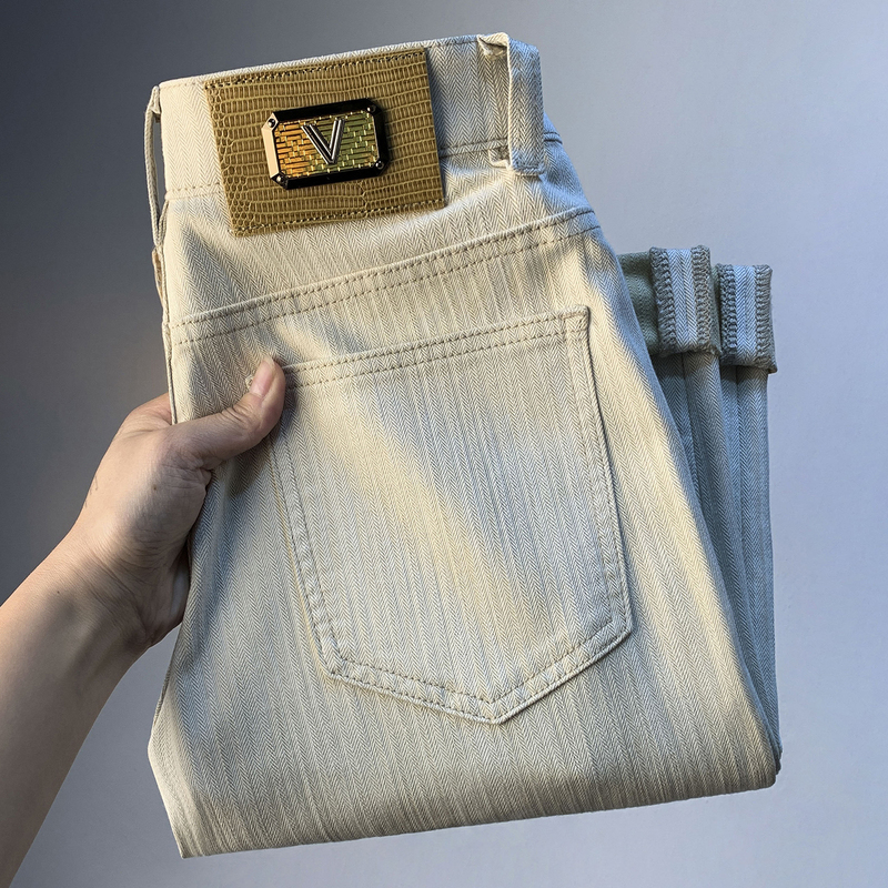 Multicolor Vertical Stripe Jeans for Men, Trendy Spring and Summer New Style, Stretch Tapered Pants, Lyocell Cotton Blend Casual Pants