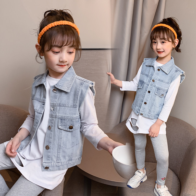 Girls denim vest spring and autumn new style 5 Korean version 6 fashion 7 fashionable 9 Western style 4-12 years old little girl vest jacket