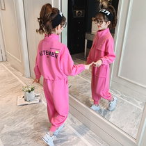 Girls spring clothing childrens online red transport suit CUHK Tong 2022 new foreign air trendy great childrens spring and autumn necropolis