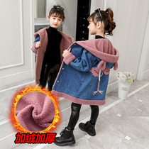 Girl Autumn Winter Dress Denim Plus Suede Thickened Wind Clothes New Cotton Clothing Fashion Little Girl Warm Tide Jacket