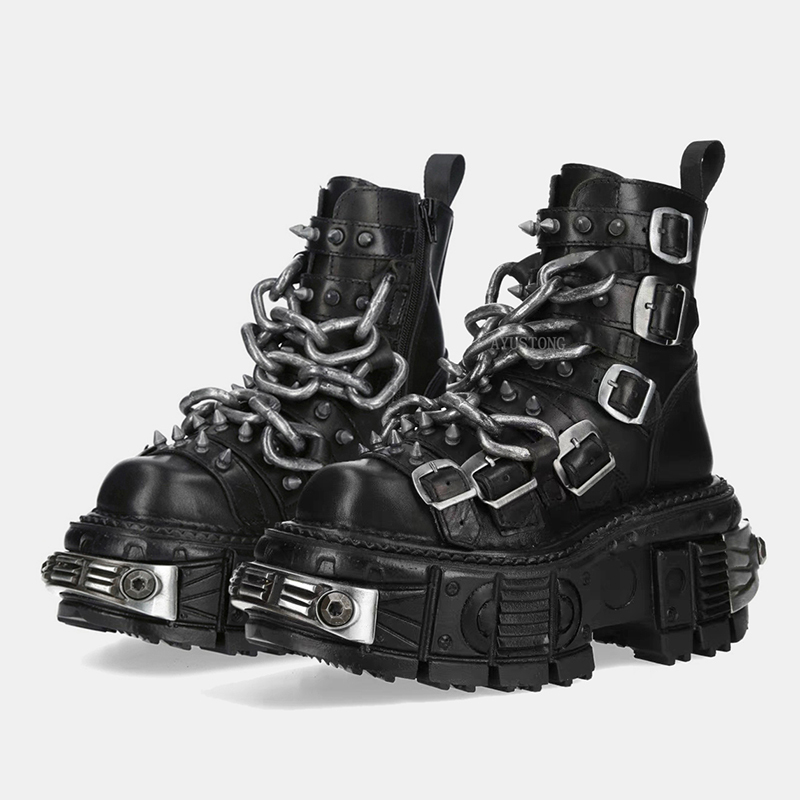 Yabibo Gothic Martin Boots for Women, Thick-Soled, Chunky Heel, Height-Increasing Short Boots, Stylish Dark Short Boots, Biker Boots, Trendy