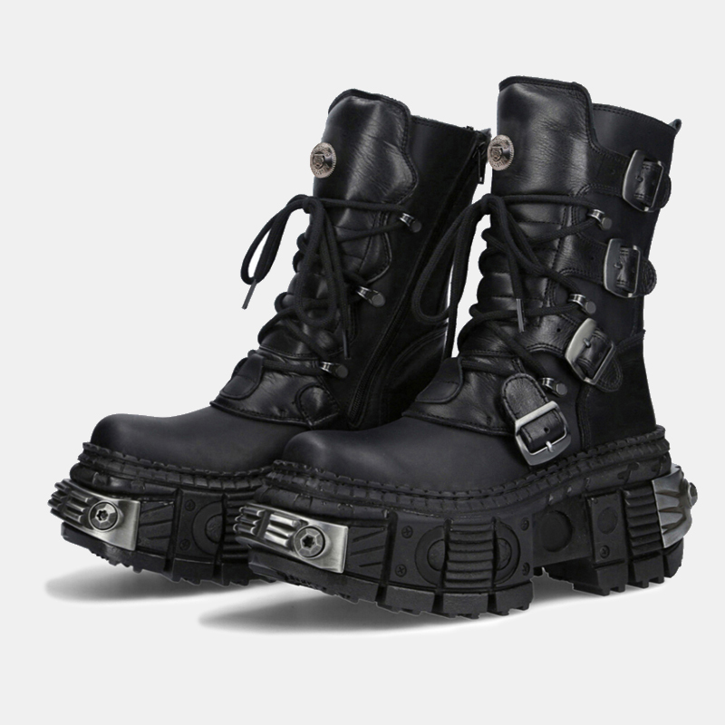 Retro Spanish Motorcycle Boots, Versatile Martin Boots, Platform Thick-Soled Short Boots, Same Style for Men and Women, Heavy Metal Punk Boots