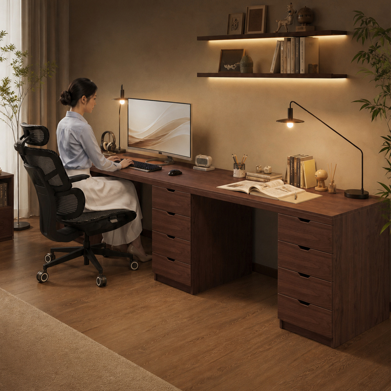 New Computer Desk, Home Gaming Desk, Office Desk, Integrated Bedroom Double Rectangular Study Desk, Solid Wood Desk