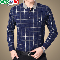 Cadile crocodile spring middle-aged men long sleeve T-shirt cotton lapel lapel Plaid thin T-shirt base shirt dad