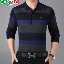 Kadile crocodile spring and autumn middle-aged long-sleeved T-shirt mens thin sweater stripes middle-aged and elderly large size dad dress