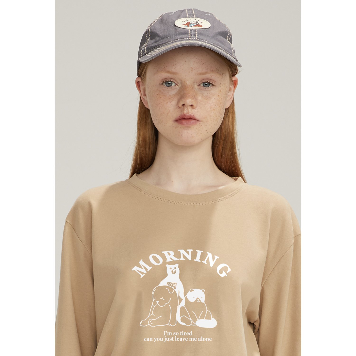 square houlest original design white cute printed long sleeve female blouse spring autumn thin leather pants thick cotton T