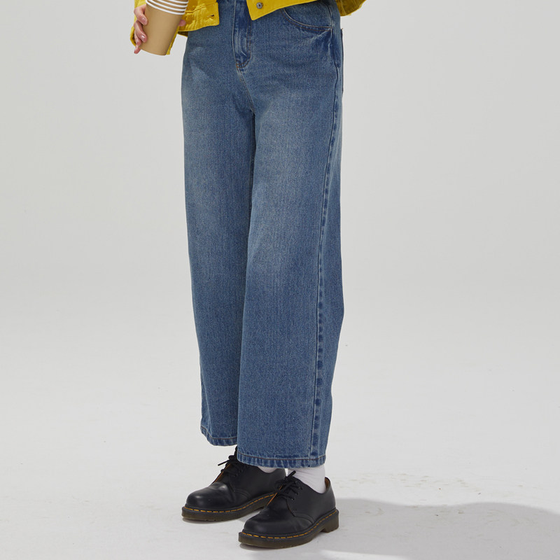 square houlest new 2019 spring and autumn Japanese casual thin straight dark high-waisted jeans women