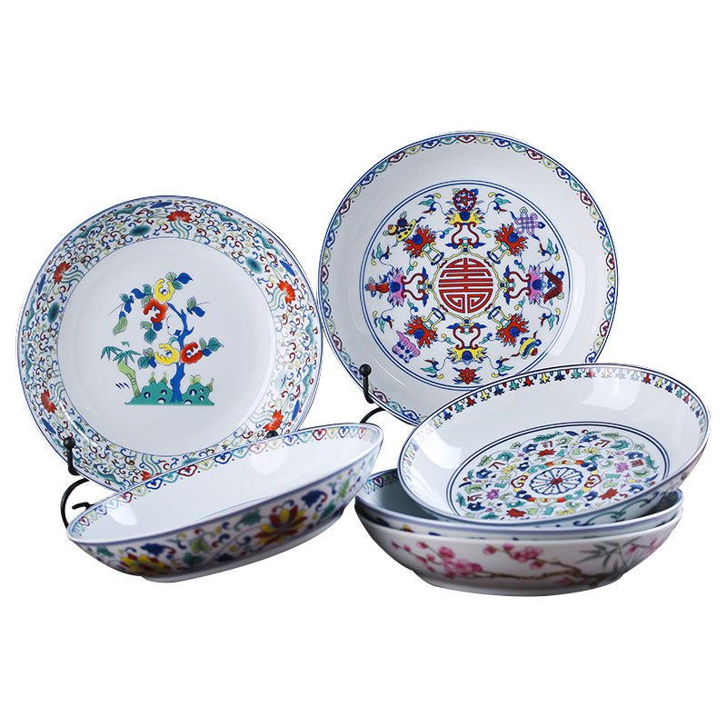 Jingdezhen ceramic dish dish dish home 8 inches deep dish ipads porcelain dish circular disc dumplings plate LIDS, western food