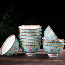 10 Jingde ceramic rice bowls only Household eating high-legged anti-scalding bowls 5-inch rice bone china longevity bowls Porcelain bowls