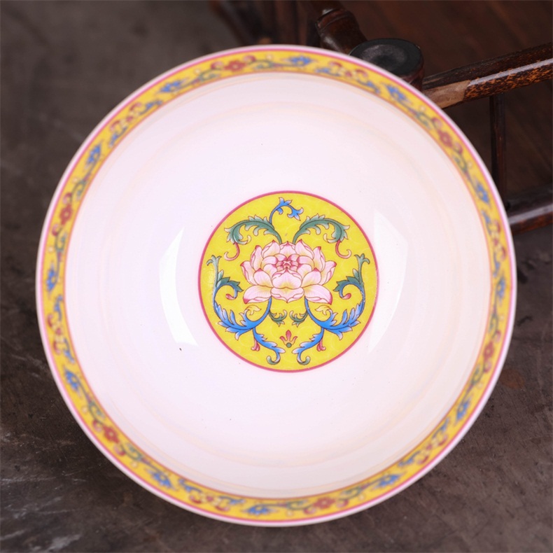 Jingdezhen Chinese dishes suit ceramic bowl chopsticks home plate to eat to use a single large bowl of small bowl bowl of long life