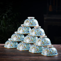 Jingdezhen high-legged ceramic dish set Household rice bowl Household single bowl 10 packs of 4 5-inch soup bowl