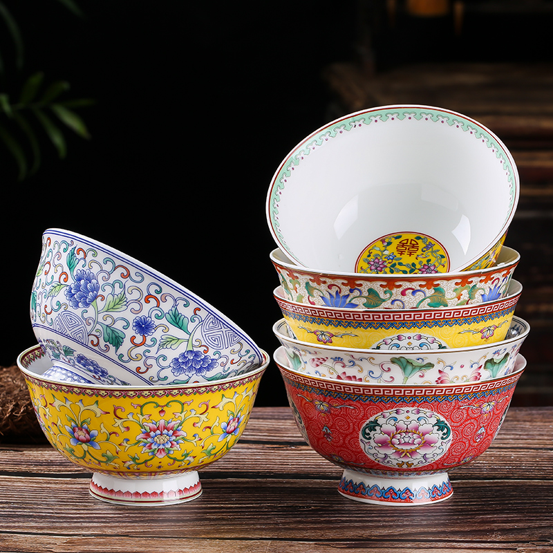 Jingdezhen Ceramics 5 inch rice bowl Chinese bone ceramic high foot bowl is antique to single bowl of tableware life
