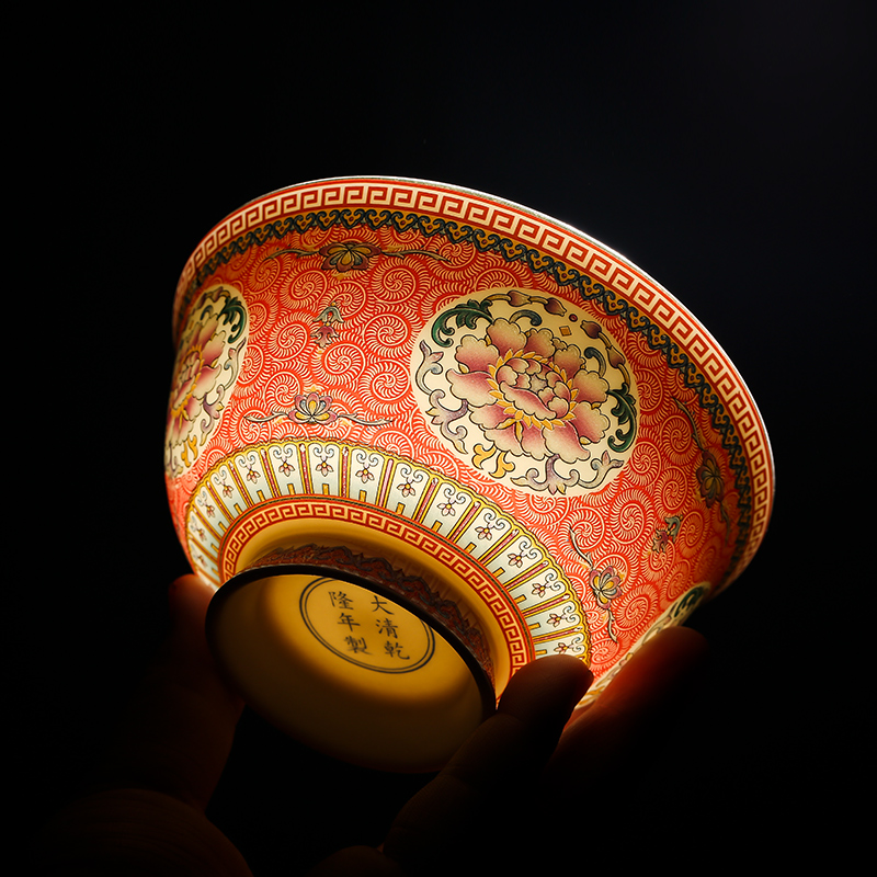 Jingdezhen ceramic prevent hot tall bowl dishes suit Chinese style household archaize longevity bowl bowl of a single ipads porcelain enamel bowl