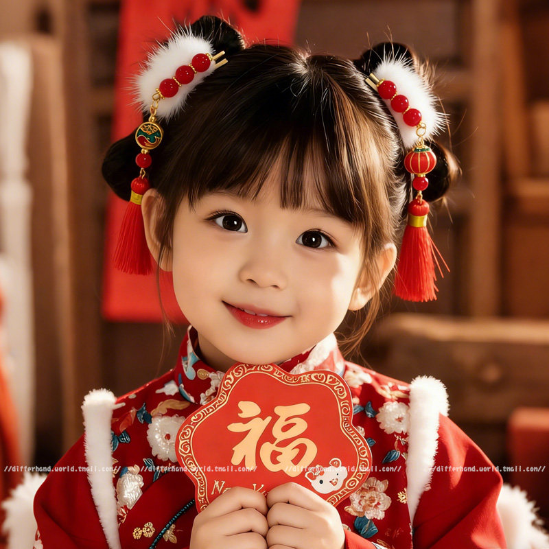 Year of the Horse New Year Red Children's Tassel Hairpin Hair Accessory, Traditional Chinese New Year Headdress, Chinese Style Little Girl Hanfu Hairpin