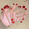 New Year Hairpin with Red Rose Tassels, High-End U-Shaped Ancient Style Hanfu Hairpin, Wedding Updo Hair Accessory