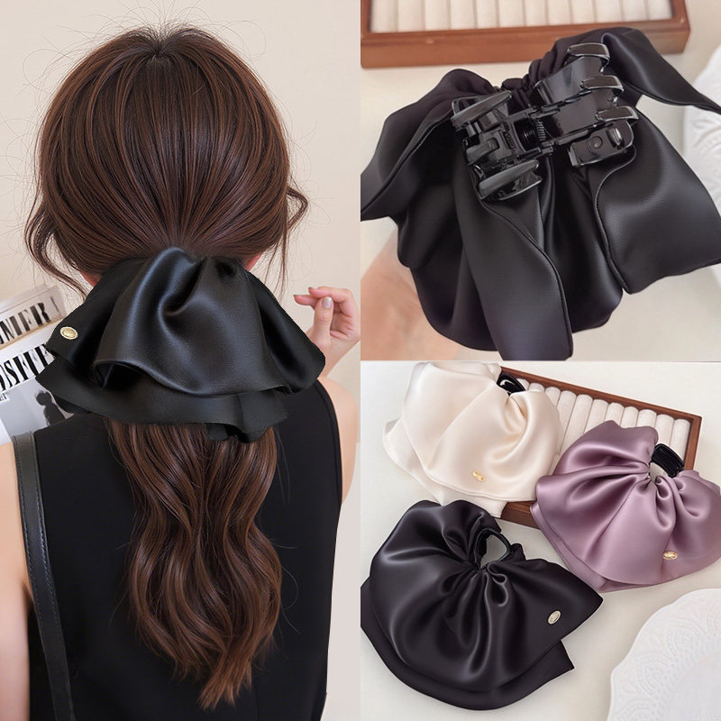 Korean Style Skirt-Shaped Hair Clip, Satin High-End Feel, Half-Tied Elegant Hairpin, 2026 New Style, Low Ponytail Shark Clip for the Back of the Head