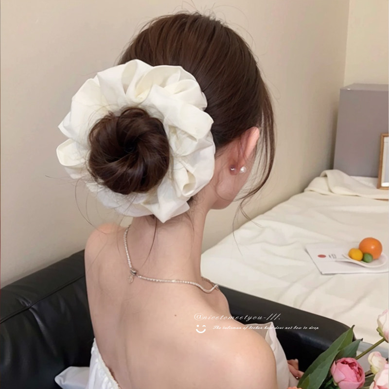 Champagne-Colored Pleated Mesh Hair Tie, Bubble Scrunchie, Ponytail Holder, High Elasticity, Durable, Elegant Hair Accessory