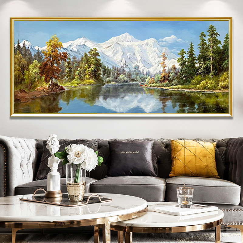Hand-painted Oil Painting Eu Style American Sofa Background Frescoed Living-room Decoration Painting Horizontal version scenery Back with landscape painting