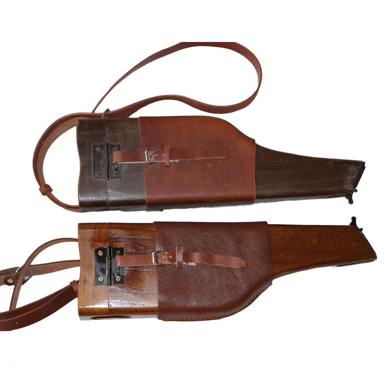 Film and television stage performance props cowhide Mauser shell gun holster box gun holster wooden imitation military fan collectibles