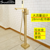 All copper hot and cold water square brushed gold floor-standing bathtub faucet Cylinder edge black shower set column faucet