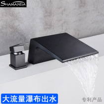 Full copper hot and cold basin faucet Two-piece two-hole basin faucet Creative black bathtub waterfall set