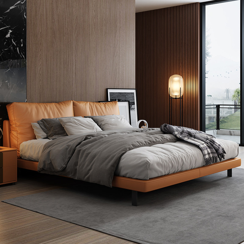 Lehui Jupin simple modern master bedroom 1 8 meters leather double leather art bed INS net red Nordic light luxury wedding bed