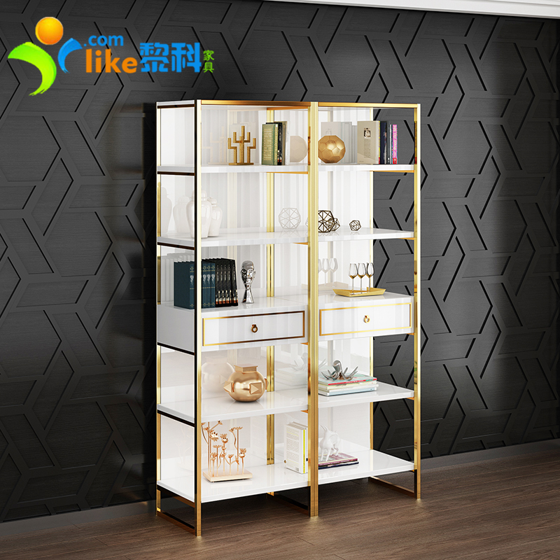 Li Ke light luxury Hong Kong-style bookcase home bookshelf office file cabinet gold-plated stainless steel floor-to-ceiling bookshelf multi-layer storage
