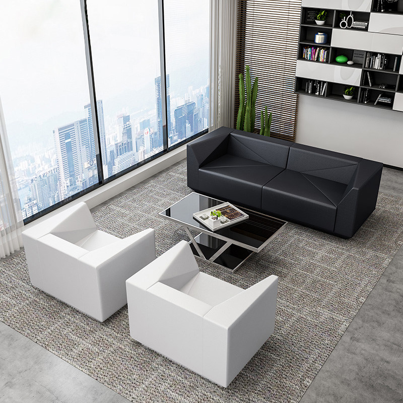 Brief Modern Day Guest Business Sofa Reception Area Trio Place Genuine Leather Office Sofa Tea Table Composition Suit