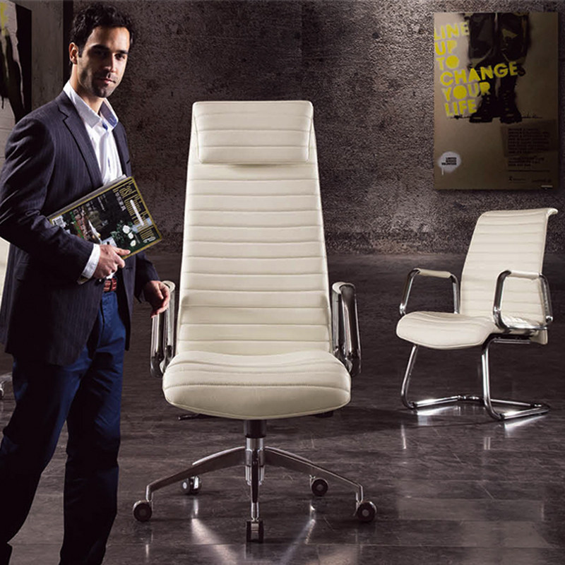 Leko Furniture Owner Chair Brief Genuine Leather High Back Comfort Long Sitting Office Chair Large Class Chair Computer Chair Home Chair