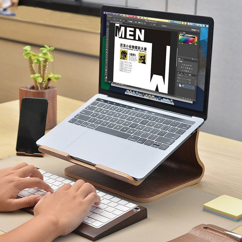 Wooden Laptop Stand Office Pad Heightening Wooden Bracket MacBook Portable Desktop Radiator Support Stand Universal Type