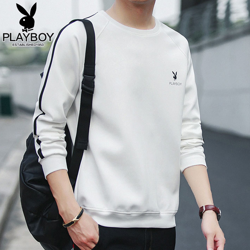 Flowers Playboy men's spring autumn round neckline headsets white inner lap casual blouses with long sleeves Korean version trendy clothes