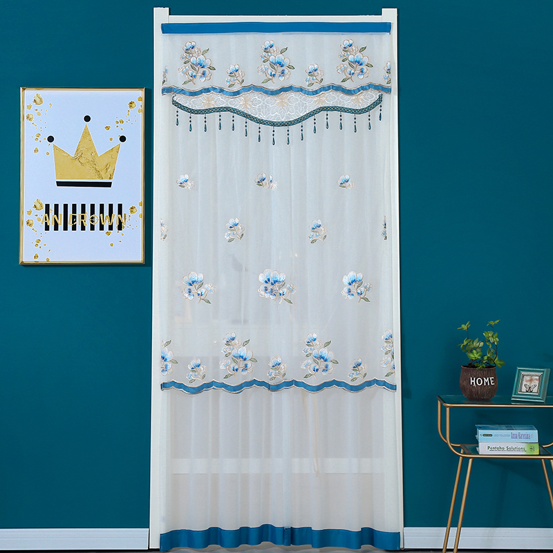 Warm love embroidered door curtain partition window dressing room household summer anti-mosquito anti-fly magic sticker telescopic rod free punch