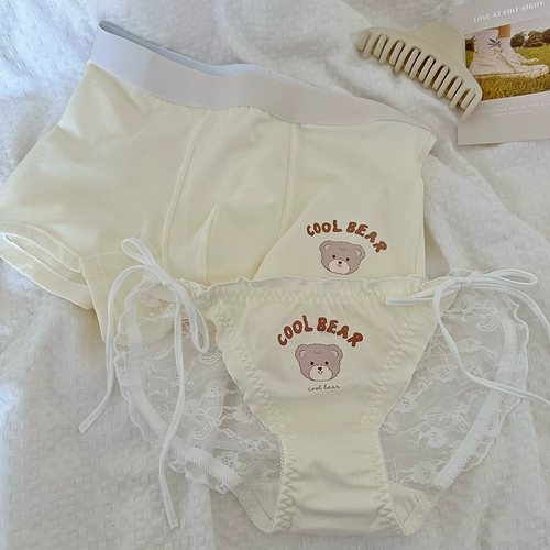 Нижнее белье для влюбленных, сексуальные демисезонные хлопковые штаны, с медвежатами