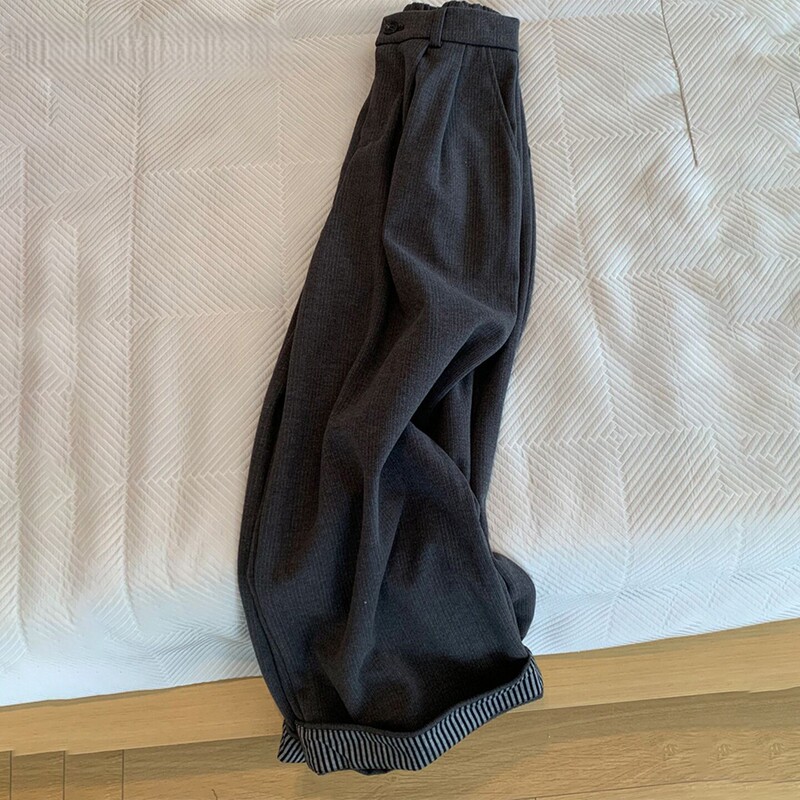 Fleece-Lined Wide-Leg Suit Pants for Women, Spring and Autumn 2026 New Style, Petite High-Waisted Loose Drapey Rolled Hem Straight-Leg Casual Pants