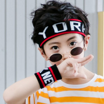 Childrens hair band Korean street dance hip-hop performance tide boy and girl headband student wristband sports knitted headband set