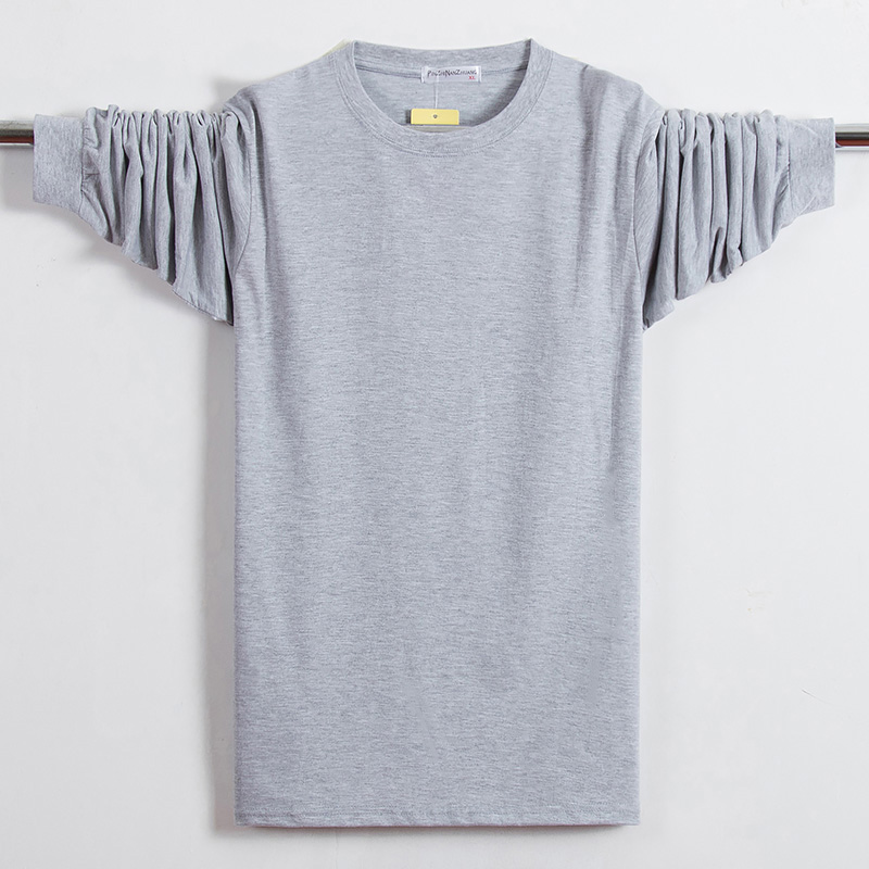 Đàn ông trung niên áo thun cotton dài tay cộng với quần áo mùa thu béo nam bố tròn cổ cỡ lớn màu rắn đáy áo áo thun ba lỗ