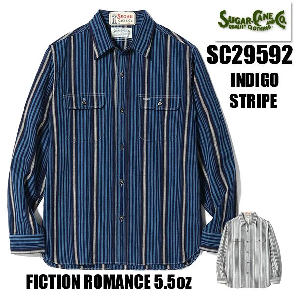 Sugar Cane Classic Blue-Dyed 5.5oz Striped Vintage American Long-Sleeve Work Casual Shirt Made in Japan