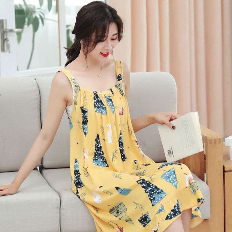 Cotton silk harnesses summer young women thin-made cotton sleeping skirts schoolgirls loose harness pyjamas ladies dress ladies